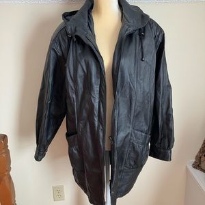 Liz Baker Essentials Large Women’s Hooded Black Leather Jacket